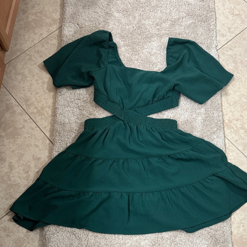 Chic Teal Mini Dress with Puff Sleeves